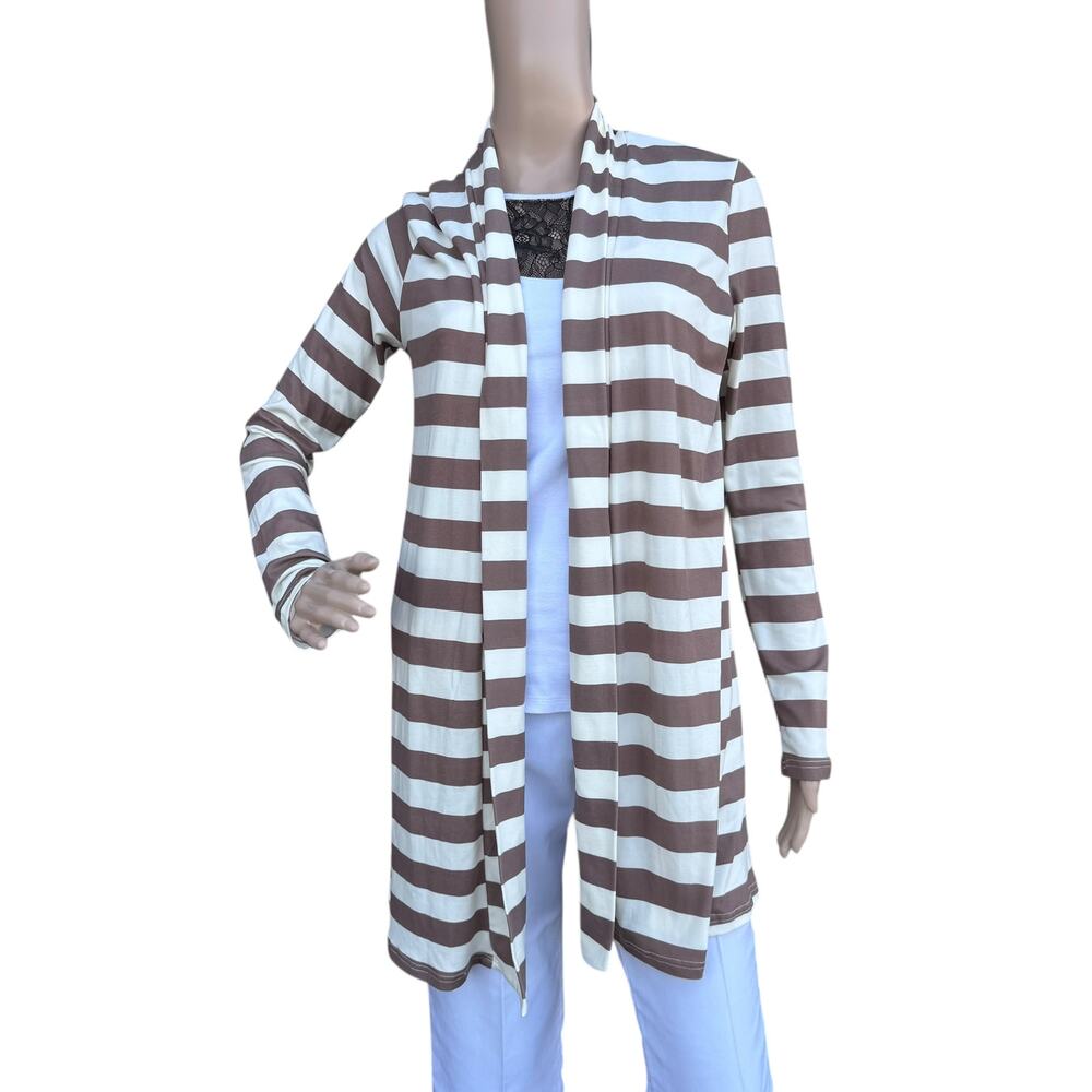 Reborn J Brown Cream Striped Elbow Patch Cardigan Size M